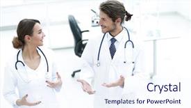  Presentation with hospital - Audience pleasing slide deck consisting of meeting in hospital reception area backdrop and a sky blue colored foreground