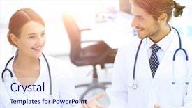  Presentation with meeting a doctor - Cool new PPT theme with meeting in hospital reception area backdrop and a  colored foreground