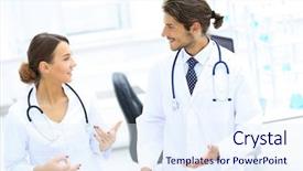  Presentation with meeting a doctor - Theme with meeting in hospital reception area background and a  colored foreground