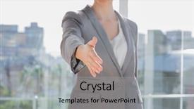  Presentation with introduction - Presentation theme consisting of meeting introduction - businesswoman offering hand for handshake background and a  colored foreground