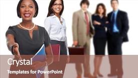  Presentation with group - Theme featuring meeting invitation - business people group background and a tawny brown colored foreground