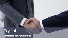  Presentation with blue puzzle handshake - Slides consisting of meeting invitation - businessman by handshake invites background and a ocean colored foreground