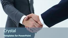  Presentation with blue puzzle handshake - Theme consisting of meeting invitation - businessman by handshake invites background and a ocean colored foreground