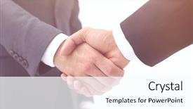  Presentation with blue puzzle handshake - Theme having meeting invitation - businessman by handshake invites background and a white colored foreground
