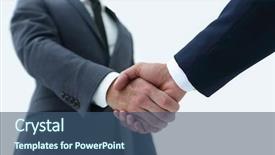  Presentation with blue puzzle handshake - Slide deck consisting of meeting invitation - businessman by handshake invites background and a ocean colored foreground