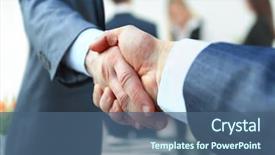  Presentation with synergy collaboration cooperation teamwork concept - Slide set with meeting invitation - concept of cooperation businessman handshake background and a ocean colored foreground