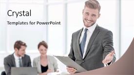  Presentation with solar car eco friendly - PPT theme consisting of meeting invitation - friendly businessman inviting to his background and a white colored foreground