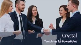  Presentation with young business people - Cool new presentation theme with meeting invitation - group of young smiling business backdrop and a navy blue colored foreground