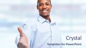  Presentation with blue handshake - Amazing PPT layouts having meeting invitation - handshake african-american businessman over blue backdrop and a sky blue colored foreground