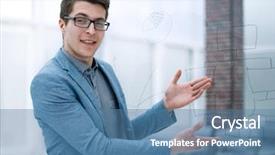  Presentation with invitation - Colorful slide deck enhanced with meeting invitation - young businessman inviting to his backdrop and a teal colored foreground