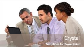  Presentation with people - Beautiful PPT theme featuring meeting library - business people looking backdrop and a coral colored foreground