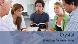  Presentation with bible study - Presentation theme featuring meeting of bible study group background and a seafoam green colored foreground