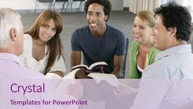  Presentation with bible study - PPT theme featuring meeting of bible study group background and a lemonade colored foreground