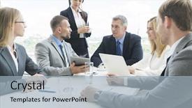  Presentation with meeting table - Beautiful PPT layouts featuring meeting of business partners using backdrop and a light blue colored foreground