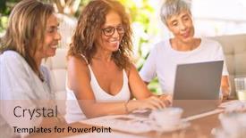  Presentation with women meeting - PPT layouts consisting of meeting-of-middle-age-women background and a coral colored foreground