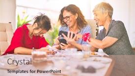  Presentation with women meeting - Cool new presentation theme with meeting-of-middle-age-women backdrop and a  colored foreground