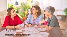  Presentation with women meeting - Presentation theme with meeting-of-middle-age-women background and a coral colored foreground