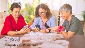  Presentation with women meeting - Amazing presentation theme having meeting-of-middle-age-women backdrop and a coral colored foreground