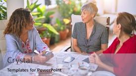  Presentation with women meeting - Audience pleasing slide deck consisting of meeting-of-middle-age-women backdrop and a light blue colored foreground