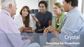  Presentation with group support - Audience pleasing slide set consisting of meeting of support group backdrop and a seafoam green colored foreground