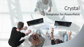  Presentation with report - Theme featuring meeting request - young manager makes a report background and a light gray colored foreground