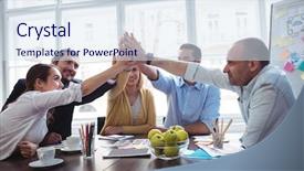  Presentation with board meeting room chairs - Colorful slide deck enhanced with meeting room at creative office backdrop and a sky blue colored foreground