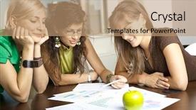  Presentation with board meeting room chairs - Theme enhanced with meeting room discussing finacial background and a coral colored foreground