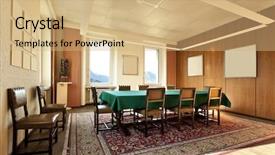  Presentation with meeting table - Colorful presentation enhanced with meeting room in the old house green table backdrop and a coral colored foreground