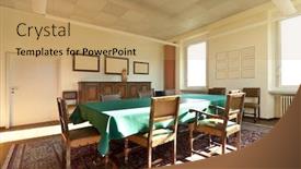  Presentation with meeting table - Presentation design having meeting room in the old house green table background and a coral colored foreground