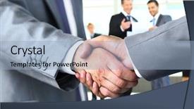  Presentation with handshake - Amazing slides having closeup of a business handshake backdrop and a light blue colored foreground