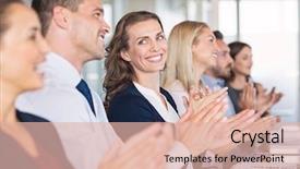  Presentation with business women - Slides having meeting successful businesspeople clapping background and a lemonade colored foreground