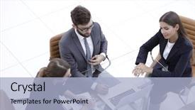  Presentation with meeting - Slides featuring meeting to discuss the situation background and a  colored foreground