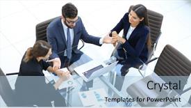  Presentation with meeting - Cool new presentation theme with meeting to discuss the situation backdrop and a light blue colored foreground