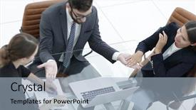  Presentation with meeting - Cool new PPT theme with meeting to discuss the situation backdrop and a light blue colored foreground