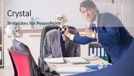  Presentation with skeletons - Cool new presentation design with meeting with boss and skeletons backdrop and a white colored foreground