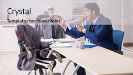  Presentation with skeletons - Beautiful presentation theme featuring meeting with boss and skeletons backdrop and a light gray colored foreground