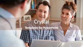  Presentation with senior couple - Slide deck enhanced with meeting with male financial advisor background and a coral colored foreground