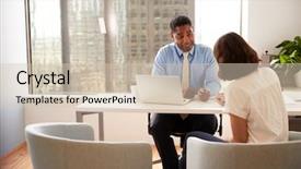  Presentation with lawyer client meeting - PPT layouts enhanced with meeting with male financial advisor background and a soft green colored foreground