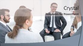  Presentation with project manager meeting - Slide set consisting of meeting with the business team background and a  colored foreground