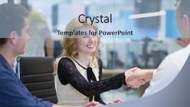  Presentation with business partner people joining hand - PPT theme with meetinig in modern office building background and a  colored foreground