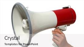  Presentation with holding on to a dream in a changing world - Cool new theme with mega - woman holding a loudspeaker backdrop and a light gray colored foreground