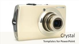  Presentation with white cctv camera on modern - Colorful PPT layouts enhanced with mega pixels - compact digital camera in isolated backdrop and a lemonade colored foreground