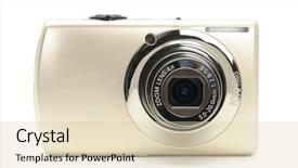  Presentation with white cctv camera on modern - Slide deck featuring mega pixels - compact digital camera in isolated background and a  colored foreground