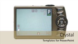  Presentation with white cctv camera on modern - Slides featuring mega pixels - digital camera with lcd screen background and a coral colored foreground