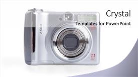  Presentation with white cctv camera on modern - Amazing PPT theme having mega pixels - digital photo camera isolated backdrop and a  colored foreground