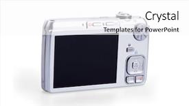  Presentation with white cctv camera on modern - Amazing slides having mega pixels - digital photo camera isolated backdrop and a  colored foreground