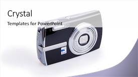  Presentation with white cctv camera on modern - Theme consisting of mega pixels - digital photo camera isolated background and a  colored foreground