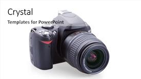  Presentation with white cctv camera on modern - Presentation enhanced with mega pixels - digital photo camera isolated background and a  colored foreground