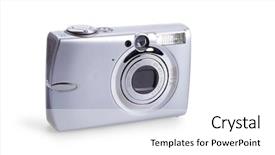  Presentation with white cctv camera on modern - Slides with mega pixels - digital photo camera isolated background and a  colored foreground