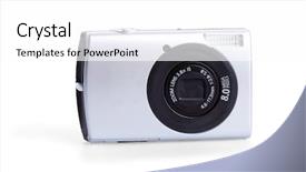  Presentation with white cctv camera on modern - Presentation enhanced with mega pixels - digital photo camera isolated background and a  colored foreground